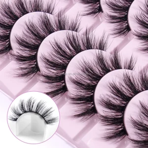 Natural Faux Mink Eyelash Strips Synthetic Hair Full Strip Lashes with Thin Clear Band for Fox or Cat Eye Makeup