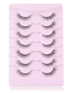 Natural Flared Eyelashes 7 Pairs D1 (6-13MM) Soft Fluffy Full Strip Lashes with Wispy Natural Look False Eye Lashes