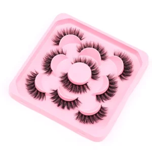 Natural Fluffy 3D Synthetic Lashes 5 Pairs Simple Packaging False Lashes With Butterfly Tray