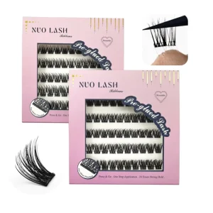 Natural Fluffy DIY Lashes Russian Volume Self Eyelash Extensions With Clear Band Pre Glued Cluster Lashes Press on Lashes