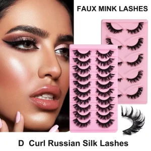 Natural Full Strip Eyelashes D Curl Russian Faux Mink False Lashes Custom Logo Fluffy Vendor Bulk Lash