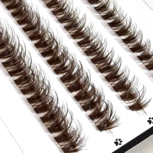 Natural Individual Brown Extensions 10Rows Volume Lash Clusters DIY Wispy Lashes Feather Individual 0.07mm