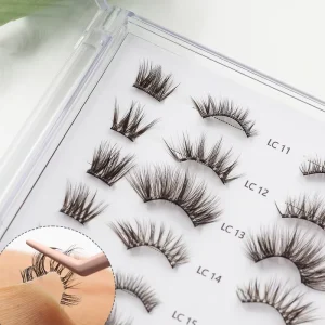 Natural Lash Clusters Thick Band Press Lashes No Glue Handmade Synthetic Hair Lashes 3D Effect Invisible Band Eyelashes