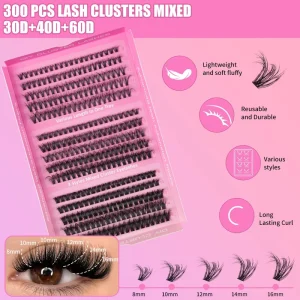 Natural Lash Clusters Wispy Eyelash Extensions D Curl Thin Invisible Band Handmade 13mm Black Stem Cluster Lashes for Beginners