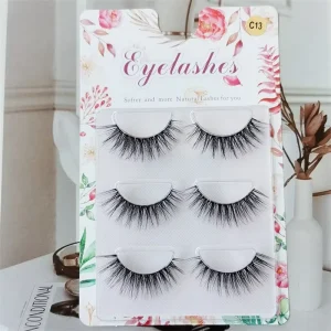 Natural Long Clear Band Eyelashes Wispy Handmade Reusable Full Strip 3in1 Fake Eye Lashes
