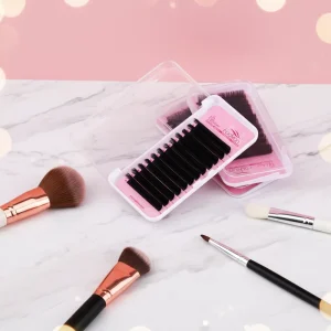 Natural Long False Eyelashes 0.03mm-0.07mm Synthetic Korean PBT Fiber CC LC Dark Matte Cashmere