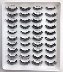 Natural Long Russian Strip Lashes 20 Pairs Winged Full Strip Lashes with c d Curl Super Fluffy Faux Mink Lash Book Set