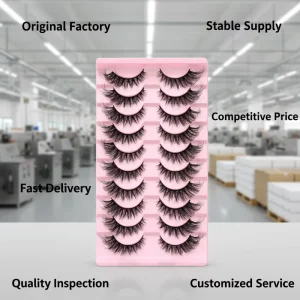 Natural Look 10 Pairs False Eyelashes 5D Faux Mink Lashes Wispy Fluffy Soft Silk Lashes Factory Price Lash Vendor