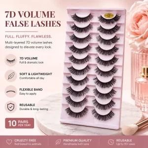 Natural Look Faux Mink False Eyelashes Long Wispy Volume Reusable Strip Lashes for Bridal Makeup and Salon Use