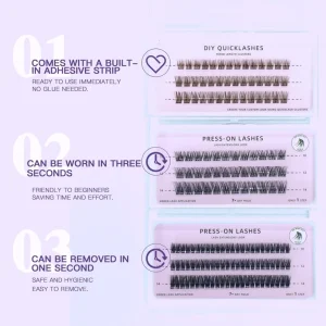 Natural No Glue Self Adhesive Cluster Lashes Pre Cut Eyelash Individual Pre Bond Technology Press on DIY Lashes