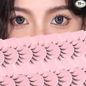 Natural Spiky Wispy Realistic Soft Synthetic Hair Semi Hand Made Invisible Clear Band Self adhesive Eyelashes