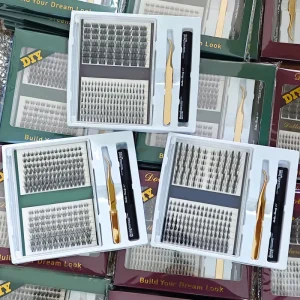 Natural Style Handmade False Eyelashes Mix Length Synthetic Fiber Segmented Pre-Cut Diy Cluster Eyelash Extensions 12 Rows Fans