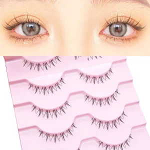 Natural Synthetic Hair False Eyelashes, Clear Bottom, Invisible 0.05mm Band, Reusable