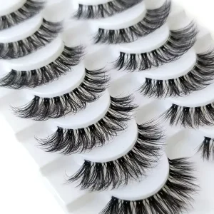 Natural Wispy 3D Cruelty Free Self Adhesive Invisible Clear Band Reusable Handmade Soft Synthetic Fiber Fake Eyelashes for Women