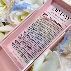 Neon Color Glitter Individual Human Hair Lashes Extensions for Custom Logo