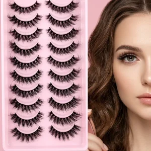 New 10 Pairs 18mm DA Fluffy Synthetic Hair False Eyelashes Handmade Slender Mink like 12mm Full Strip Makeup