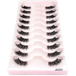 New 10pairs Synthetic Hair Mink Eyelashes Clear Band Crisscross Transparent Band Handmade Dramatic False Eyelashes Black Cotton