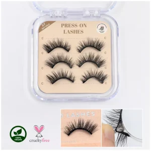 New 3 7 Days Lasting Pre Glued Handmade Press on Self Adhesive Black Glue Cruelty Free Plant Fiber Nature Lashes
