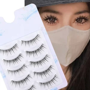 New 5-Pair Pointed Wet Stiff Stem Baby Curl False Eyelashes Natural Nude Everyday Lashes