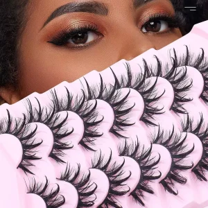 New 7Pairs Design Wet Manga Lashes 3D Fluffy Eyelash Extensions Makeup Fashion Long Thick Natural Fake Eyelashes