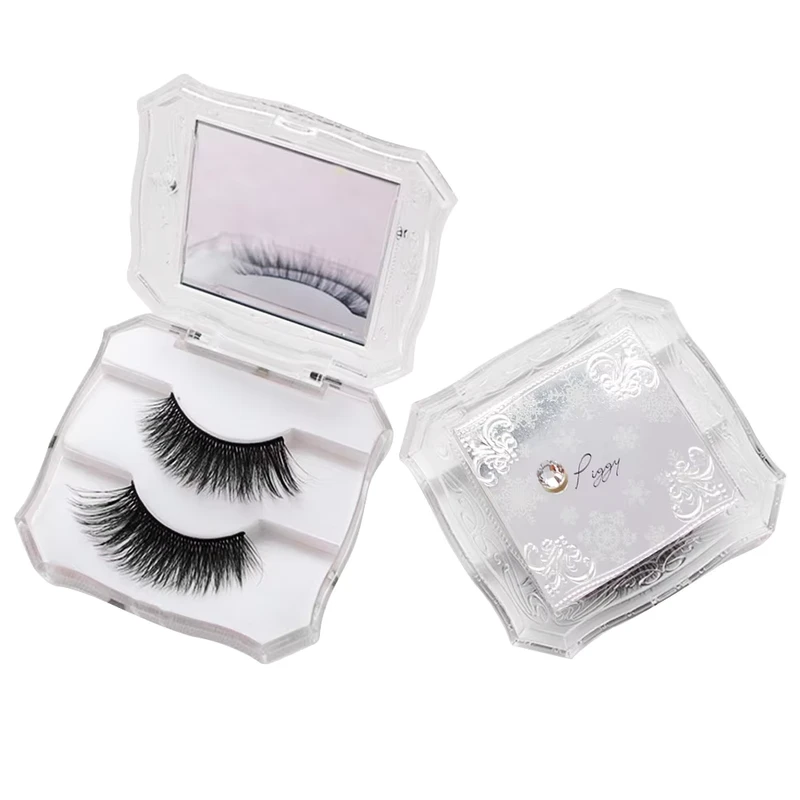 New Arrival 75*70*25MM Small Square False Eyelashes Storage Box Eyelash Case Packaging Custom Lash Box With Mirror