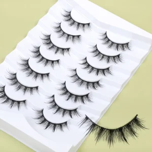 New Arrival Cat Eye Look Natural Wispy Short Fake Eyelashes 7 Pairs Multipack Full Strip Faux Mink Lashes