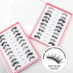 New Arrival Handmade Plant Fiber Press On Nature Eyelashes Self Adhesive Pre Glued Strip Wispy Lashes
