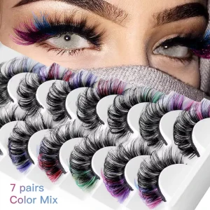New Arrival Lash with Color Ends Colored 7 Pairs of Thick Curling Simulation D Eyelashes Colorful Mink Lashes