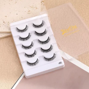 New Arrival Natural 5 Pairs Full Strip Eyelashes High Quality 3D Fluffy False Faux Mink Eyelashes Custom Package
