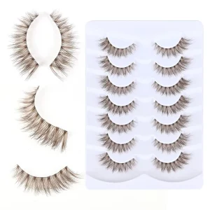 New Multi Pack Synthetic Hair Eyelashes Three Dimensional Brown Transparent Stems Transparent Plastic Band