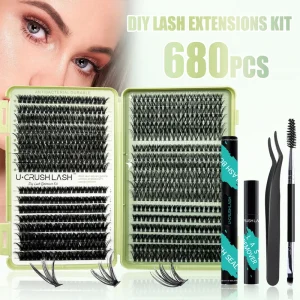 New Private Label Individual Eyelash Cluster Extensions D Curl Pre Cut Segment DIY Lash Extension Kit