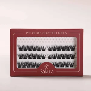 New Private Label cat Eye Fluffy Wispy Pre Glued Cluster Eyelash Self Adhesive Press on Handmade Lashes Maroon Box