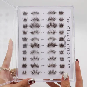 New Self Adhesive Full Strip Eyelashes Chocolate Brown 90 Degree Reusable and Pre Glued Lashes with Lash Tweezers