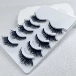 New Trend Preglue Lashes Packahe Custom 5 Pairs Per Pack Cat Eye Style Synthetic Hair Cotton Band