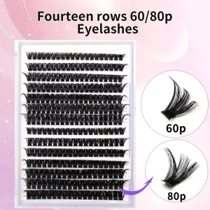 New Type 9 16mm 60P+80P DIY Cluster Lashes C Curl Mixed Length Dramatic Cat Eye Effect Intense Eye Opening Look Home Application