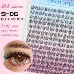 New Ultra soft SH06 DIY Cluster Lashes Private Label Natural Handmade Feather 12 Rows Mega Eyelashes