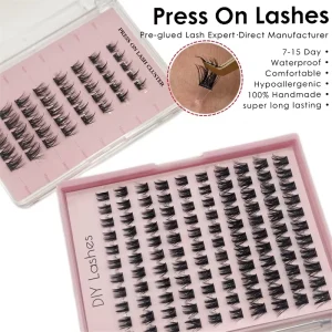 New Waterproof Long Lasting 8mm 16mm Private Label Lashes Invisible Clear Band Pre Glued Press on Cluster DIY Lashes Factory
