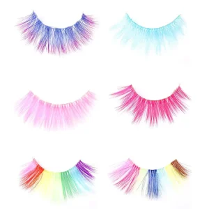 Newest 3D 5D Colored Eyelashes Fake Cosplay Eyelashes White Blue Yellow Purple Red Colorful Eye Lashes False Eyelashes