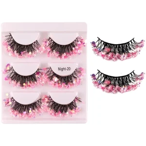 Night Lights Glitter Black Cotton Band False Eyelashes Full Strip Eyelashes 3D Lashes Natural Strip Lashes