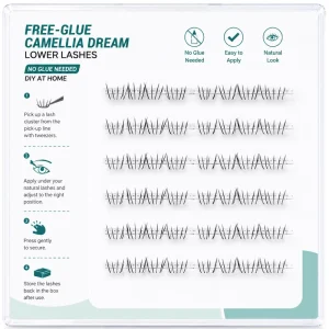 No-Glue Camellia Lower Lash Clusters Self-Adhesive Lashes Natural Wispy DIY Under-Eye False Eyelashes