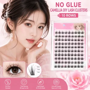 No-Glue Camellia Self-Adhesive DIY Eyelash Extensions Natural Wispy Fluffy 10-Row Lash Clusters
