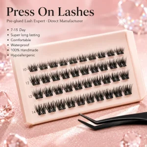 No Glue Lash Clusters Soft Cat Eye Look Glue Free Easy Wear 7 15DAY Long Wear 100% Handmade Eyelashes for Daily Makeup