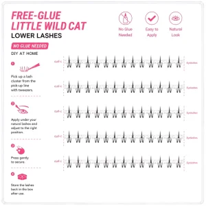 No Glue Little Wild Cat Lower Lashes Self Adhesive Manga Bottom Lash Clusters Spiky Cat Eye DIY Under Eye Eyelashes