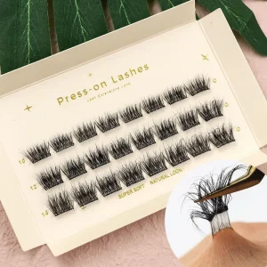 No Glue Needed CDL Curl Long Lasting Waterproof Press on False Eyelashes Plant Fiber Pre Glued DIY Cluster Lashes