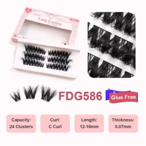 No Glue Needed Dramatic cat Eye 3D Effect Pre Glued Self Adhesive Cluster Lashes Press on Eyelashes Luxury Customized pink Box