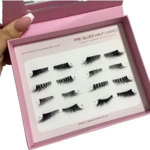 No Glue Needed Synthetic Hair Cruelty Free Half Eyelashes Private Label Invisible Band Natural Cateye Lashes Pre glued Press on