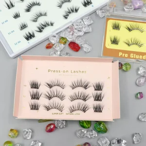 No Glue Press Lashes Whole Lash Custom Logo Strip Lashes Self Adhesive 3D Plant Fiber Handmade Cruelty Free Cotton Band Reusable
