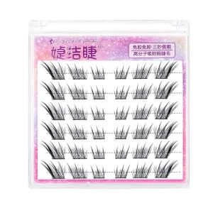 No Glue Self Adhesive Fiber Lashes Natural Clusters Doll Eyes Easy Apply Reusable 12 Rows Includes 5 Pairs Strip Lashes