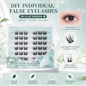 No Glue Self Adhesive Handmade Synthetic Hair Individual Lash Clusters Reusable Upper and Lower False Eyelashes