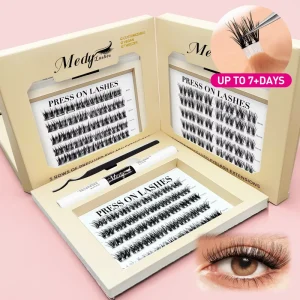 No Glue Self Adhesive Natural Cluster False Eyelashes Pre Glued Press on Cluster Self Adhesive Black Brown Lashes